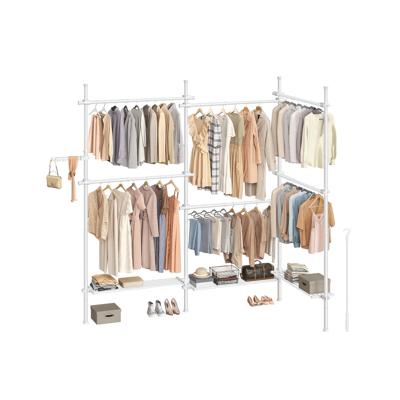 Telescoop kledingrek met verstelbare stangen en planken, Mat wit / 33,5 x (240-353) x (208-310) cm