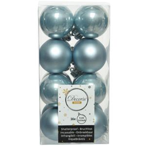 Decoris kleine kerstballen - 16x st - lichtblauw - 4 cm - kunststof - onbreekbare kerstballen