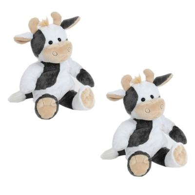 Heunec koe knuffel - 2x - zittend - pluche - polyester - 35 cm - boerderijdier