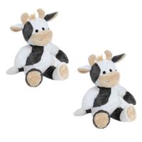 Heunec koe knuffel - 2x - zittend - pluche - polyester - 35 cm - boerderijdier