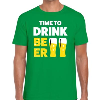 Time to drink Beer - tekst t-shirt - groen - voor heren - Thema feest shirts - BIER Drinken