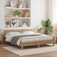 Bedframe artisanaal eikenkleurig 200 x 200 cm Bewerkt hout