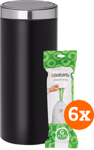 Brabantia Touch Bin 30 Liter Matt Black + Vuilniszakken (120 stuks)