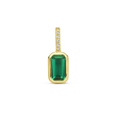 14k Geelgouden Hanger met Labgrown Smaragd & Diamant 0.012ct (Mei)