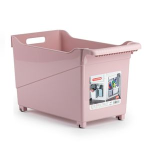 Kunststof trolley pastel roze op wieltjes L45 x B24 x H27 cm