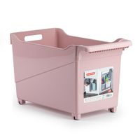 Kunststof trolley pastel roze op wieltjes L45 x B24 x H27 cm