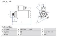 Startmotor / Starter BOSCH, Spanning (Volt)12V, u.a. für VW, Ford, Audi, Seat, Skoda - thumbnail