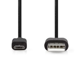 Nedis USB-Kabel | USB 2.0 | USB-A Male | USB Micro-B Male | 10 W | 480 Mbps | Vernikkeld | 0.50 m | Rond | PVC | Zwart | Label - CCGL60500BK05