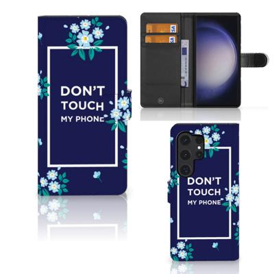 Samsung Galaxy S24 Ultra Portemonnee Hoesje Flowers Blue DTMP Samsung Galaxy S24 Ultra Portemonnee Hoesje Flowers Blue DTMP