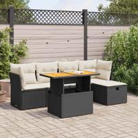6-delige Loungeset met kussens poly rattan acacia zwart