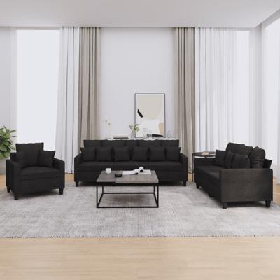 3-delige Loungeset met kussens stof zwart