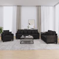 3-delige Loungeset met kussens stof zwart