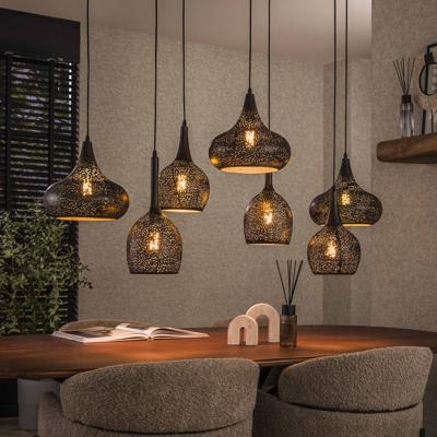 LifestyleFurn Hanglamp 'Henson' Artic black, 4+3-lamps