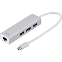 Digitus DA-70255 USB-combi-hub 3 + 1 poorten Met ingebouwde netwerkaansluiting Zilver