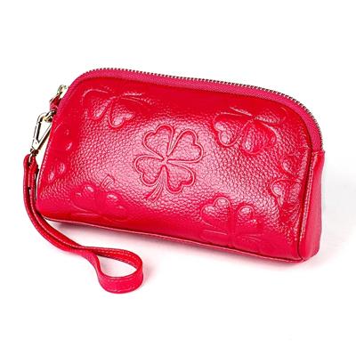 2026 multifunctionele Litchi textuur vrouwen grote capaciteit hand portemonnee shell tas met kaartsleuven (Rose rood)