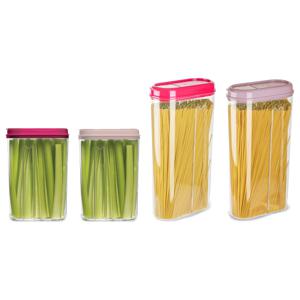 Voedselcontainers set - 4 stuks - roze - 2350ml en 1500ml - kunststof - voorraadpot/strooibus