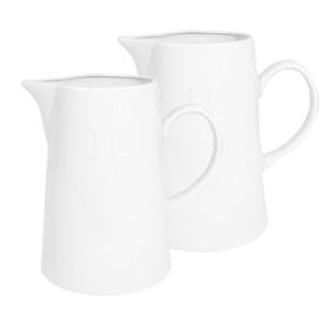 Set van 2x stuks schenkkan/waterkan wit porselein 1 liter 18 cm