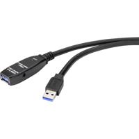 Renkforce RF-4598350 USB-kabel USB 3.2 Gen1 USB-A stekker, USB-A bus 20.00 m Zwart Actief met signaalversterking