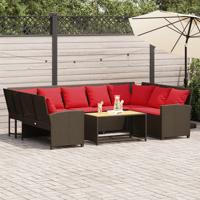 Tuinbank met kussens poly rattan bruin