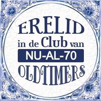 Delfts blauwe teksttegel 70 jaar oldtimers - thumbnail