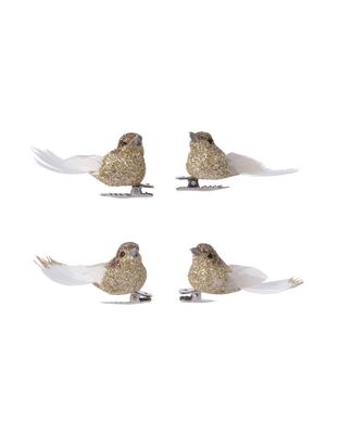 Ornament foam l2b5h3 cm vogelclip goud 4st - Decoris