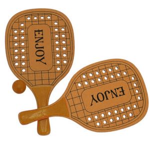 Houten beachball set oranje