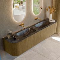 Badmeubel Mondiaz Kurve-Dlux | 200 cm cm | Meubelkleur Dusk | Wastafelkleur Lava | Solid surface | Wasbak beiden zijden spoelbak | Zonder kraangat(en)