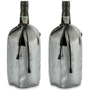 Wijnkoeler/flessenkoeler/koelhoud hoesje - 2x - voor flessen - wijn/water/champagne - 25 cm