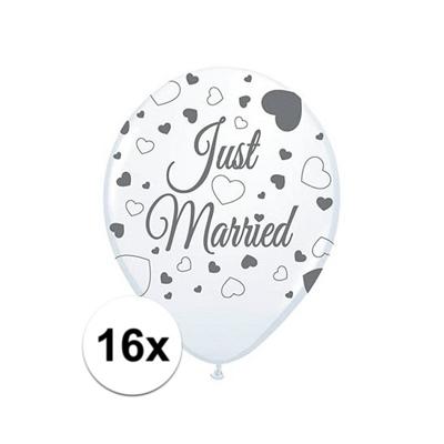 Ballonnen just married - 16x - wit - 30 cm - bruiloft