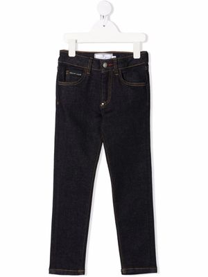 Philipp Plein Junior jean droit à taille mi-haute - Bleu
