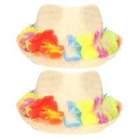 2x stuks stro verkleed hoedje met Hawaii party krans