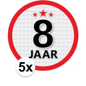 5x 8 Jaar leeftijd stickers rond verjaardag versiering   -