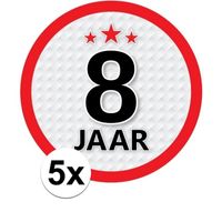 5x 8 Jaar leeftijd stickers rond verjaardag versiering   - - thumbnail