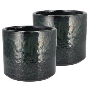 DK Design Bloempot rond model Green Glaze - 2x - groen - D18 x H20 cm - glanzend