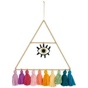 Handgemaakte Macramé Hanger - Bohemian Regenboog - Het Boze Oog - Bescherming (36 cm)