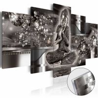 Afbeelding op acrylglas - Silver Serenity , Boeddha, Zilver,   5luik