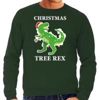 Kersttrui sweater Christmas tree rex - groen - voor heren - Kerstkleding - Dinosaurus