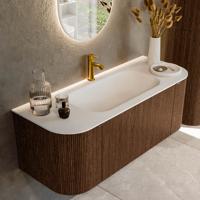 Badmeubel Mondiaz Kurve | 120 cm | Meubelkleur Walnut | Wastafelkleur Talc | Midden spoelbak | 1 kraangat