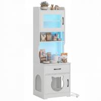 Kast voor Kattenbak met Verstelbare Ledverlichting Verborgen Meubel met Toilet van 152 cm Hoog met Planken-Wit