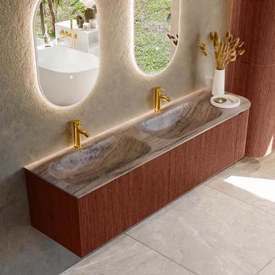 Badmeubel Mondiaz Kurve-Dlux | 175 cm | Meubelkleur Ruby | Wastafelkleur Oza | Solid surface | Dubbel / Links spoelbak | 2 kraangaten