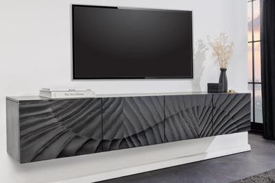 Solid TV Lowboard SCORPION 200cm Zwart Hangend Mango Hout 3D Design - 44526