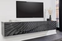 Solid TV Lowboard SCORPION 200cm Zwart Hangend Mango Hout 3D Design - 44526
