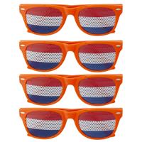 Feest/party bril - 4x stuks - oranje thema - Koningsdag - volwassenen - supporter - Nederlandse vlag