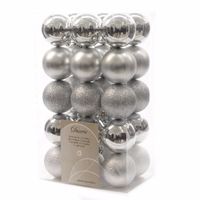 30x Zilveren kerstballen 6 cm kunststof mix - thumbnail