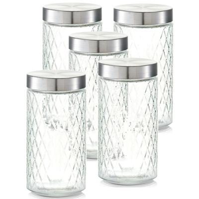 Zeller keuken voorraadpotten / bewaarpotten - 5x - 1500 ml - geruit glas - 11 x 22 cm