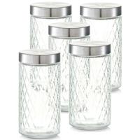 Zeller keuken voorraadpotten / bewaarpotten - 5x - 1500 ml - geruit glas - 11 x 22 cm