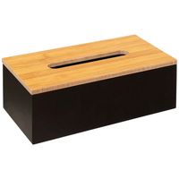 Tissuedoos/zakdoekjes box - zwart - MDF hout - bamboe deksel - 25 x 13 x 9 cm