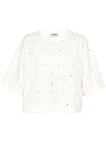 Miu Miu t-shirt crop à ornements en cristal - Blanc