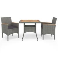 3-delige Tuinset poly rattan en acaciahout grijs