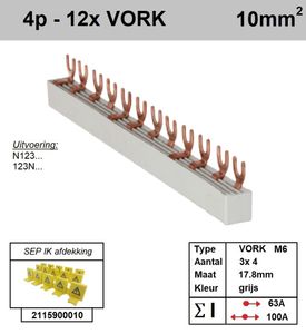 SEP kamrail 4f Vork 12p 18mm Grijs F04012G06 3 automaten direct te koppelen